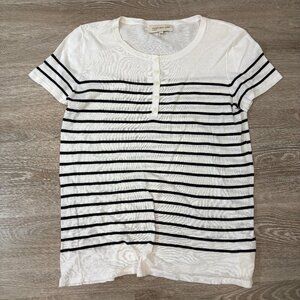 Jones New York Sport Henley Top Size L Striped Cap Sleeves Cotton Blend